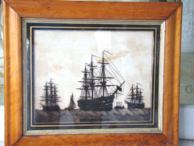 A fine 19th century Reverse Painting on Glass featuring "Nelson's Flag Ship VICTORY"
